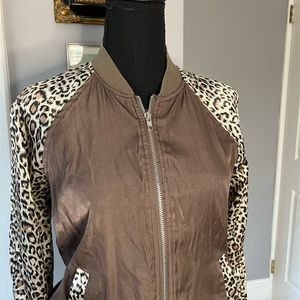 Leopard print windbreaker style bomber jacket